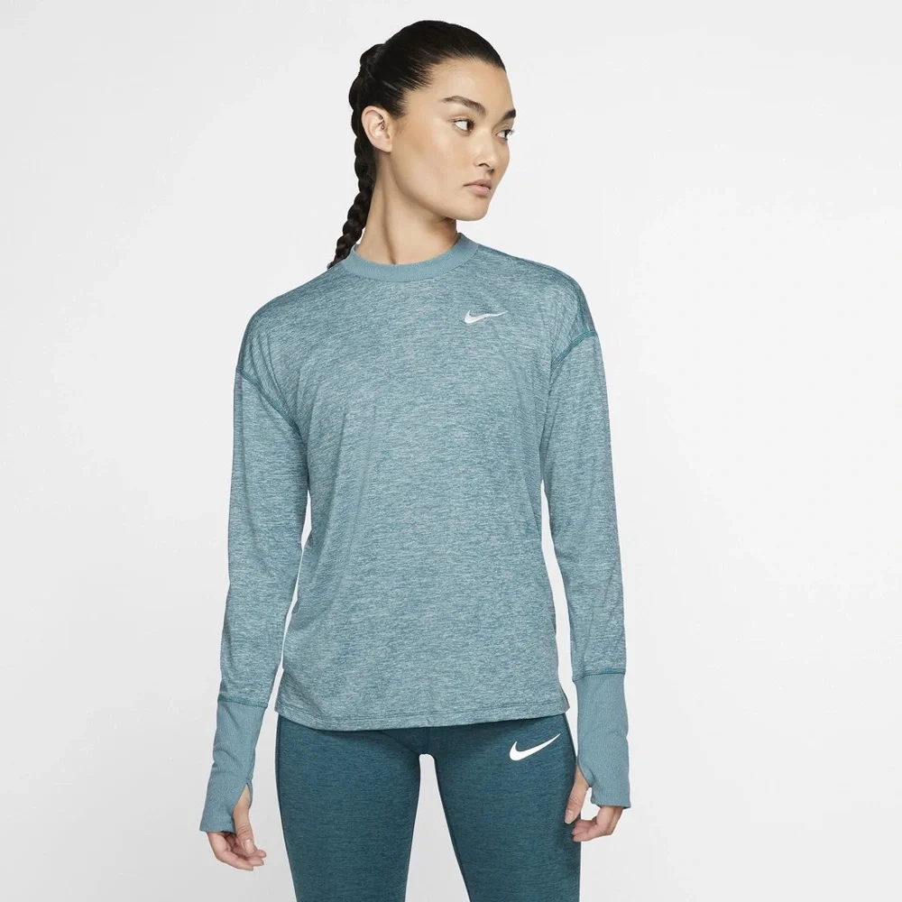Nike Long Sleeve Pullover Crewneck Athletic Shirt Dri Fit Performance Aqua Blue